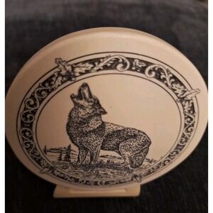 Faux Ivory Scrimshaw Etching Of a Lone Wolf